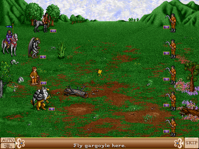 Rencontre avec des paysans dans Heroes of Might and Magic II.