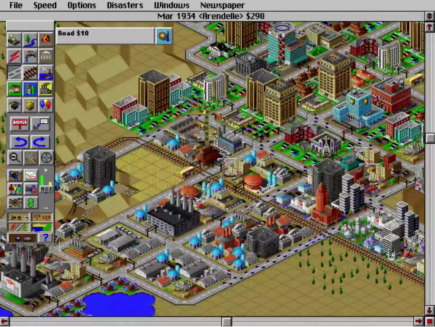 Une ville de SimCity 2000 (Maxis, 2004), un jeu vidéo où il faut gérer, entre autres, des industries...